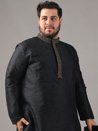 SOJANYA PLUS Plus Size Men Paisley Woven Design Band Collar Straight Kurta With Pyjamas