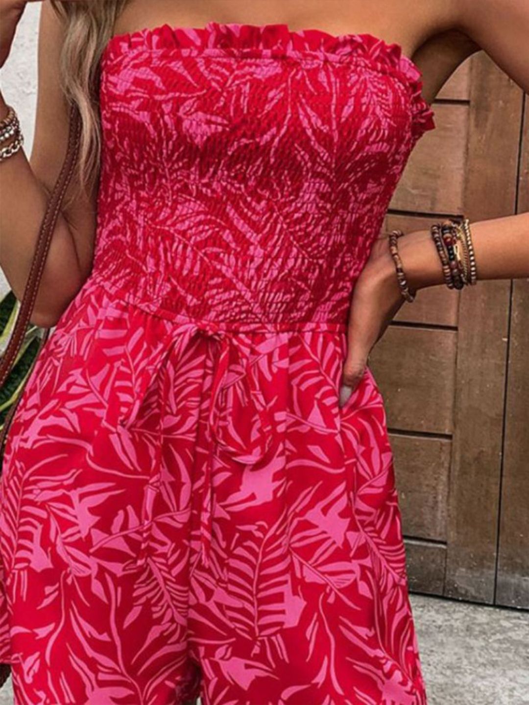 Wanita pakaian jumpsuit bercetak strapless