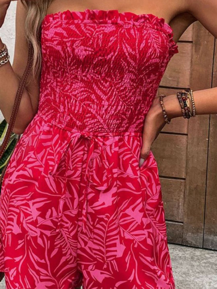Wanita pakaian jumpsuit bercetak strapless