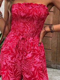 Wanita pakaian jumpsuit bercetak strapless