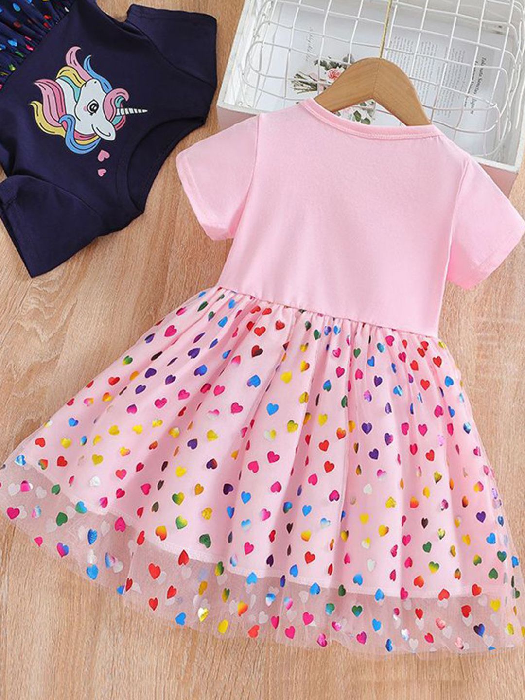YK Kids Girls Graphic Printed Round Neck Fit & Flare Dress