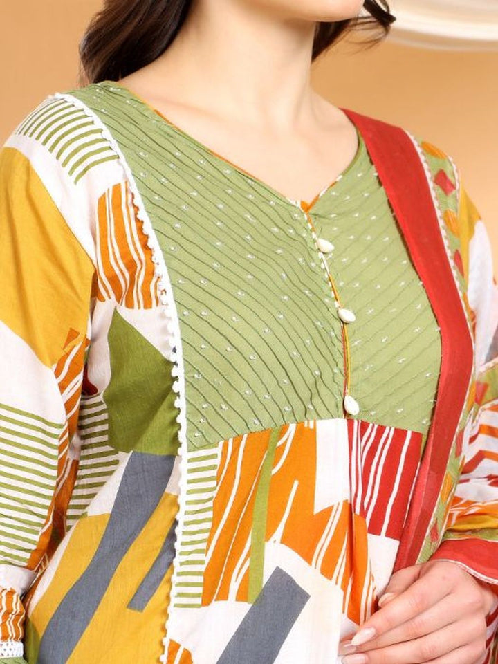 Mamicha Women Printed Pure Cotton Kurta with Trousers & With Dupatta