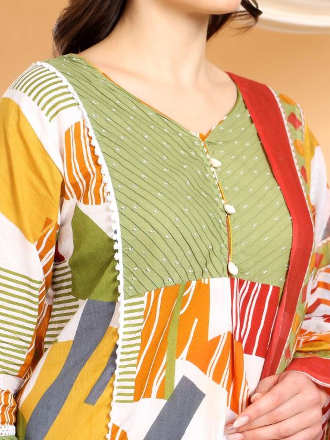 Mamicha Women Printed Pure Cotton Kurta with Trousers & With Dupatta