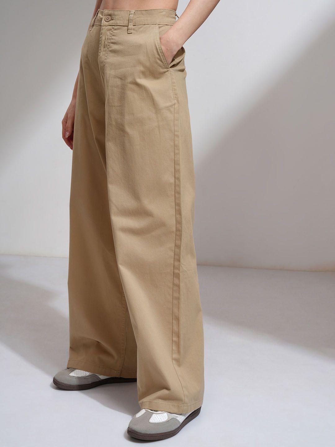 Street By Tokyo Talkies Women Regular Fit Mid-Rise Cotton Wide Leg Trouser