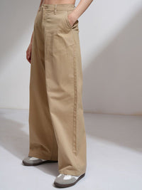 Street By Tokyo Talkies Women Regular Fit Mid-Rise Cotton Wide Leg Trouser