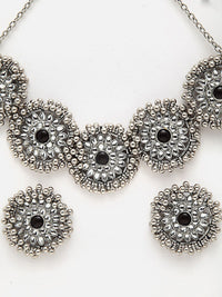 KARATCART Oxidised Silver-Toned & White Kundan-Studded Afghani Tribal Handcrafted Jewellery Set