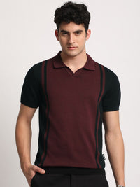 THE BEAR HOUSE Colourblocked Polo Collar Cotton Slim Fit T-shirt
