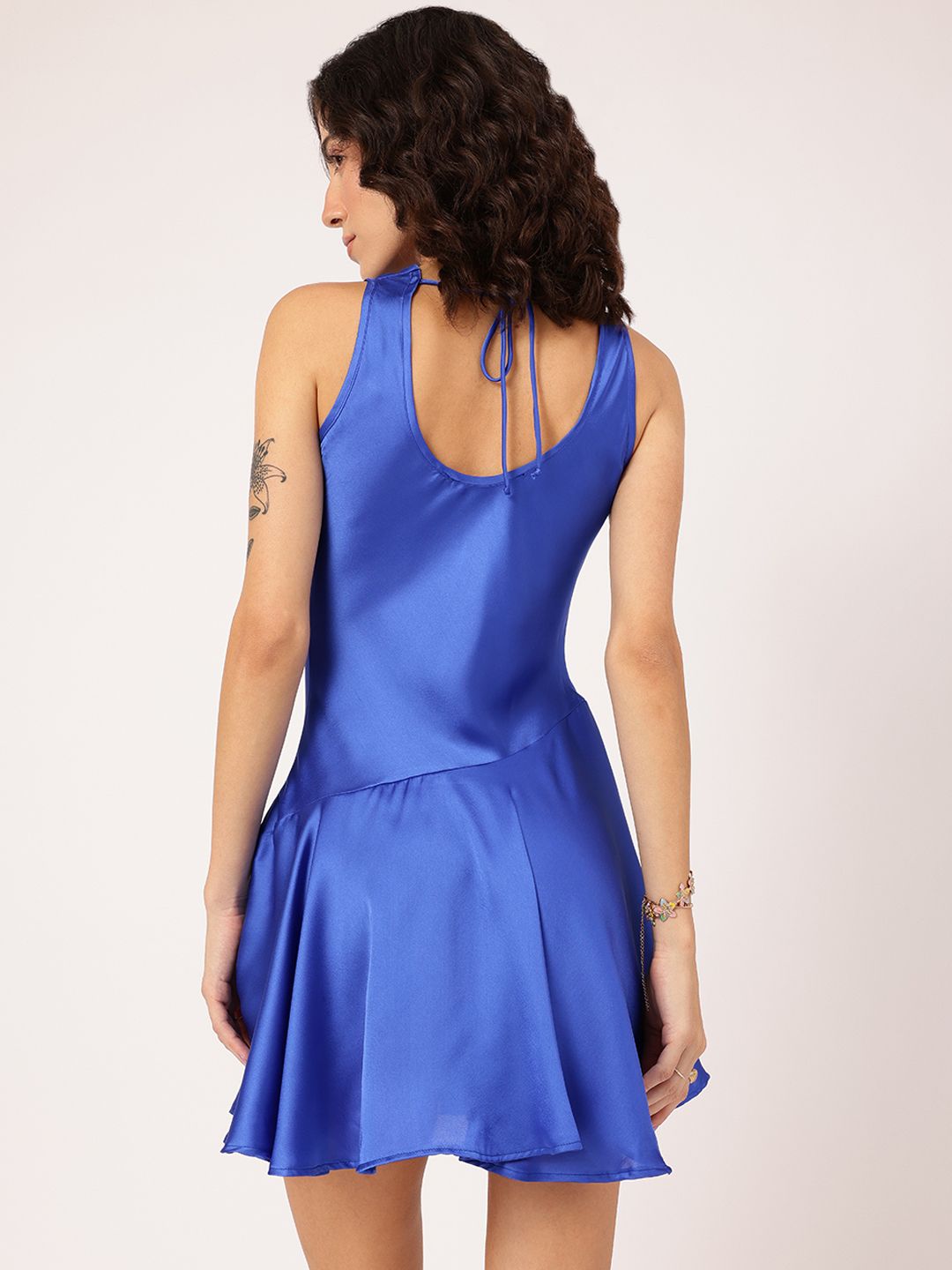 DressBerry Nostalgia Nights Box Pleats Satin Drop-Waist Mini Dress