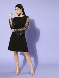 Athena Women Black Embellished Sheer Dress
