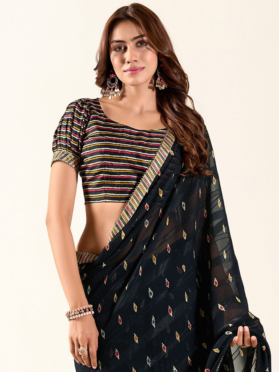 Saree mall Sequinned Poly Georgette Saree
