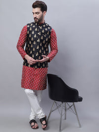 SOJANYA Embroidered Straight Kurta With Churidar And Nehru Jacket