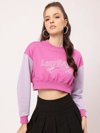 DressBerry Typography Print Contrast Sleeves Crop Sweatshirt