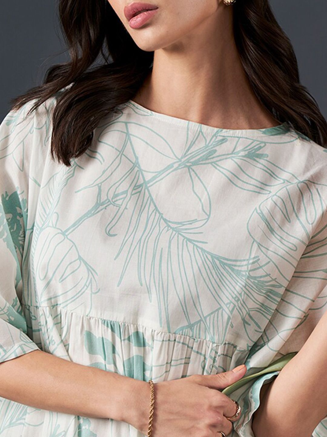 AND Floral Printed Boat Neck Pure Cotton Mini A-Line Dress