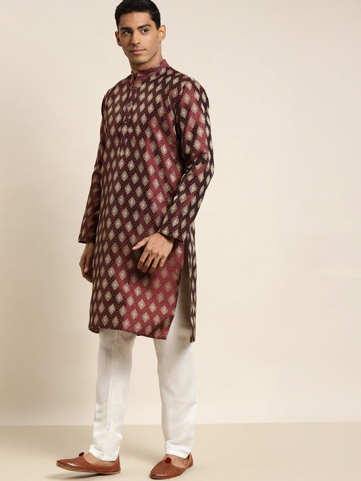 SOJANYA Woven Design Mandarin Collar Silk Cotton Kurta