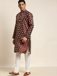 SOJANYA Woven Design Mandarin Collar Silk Cotton Kurta
