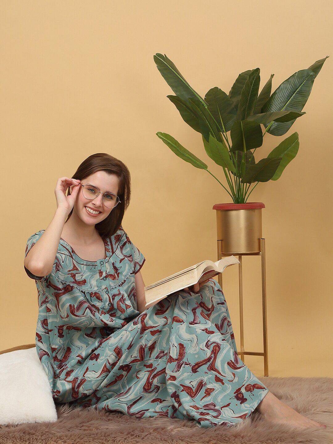 Sweet Dreams Printed pure cotton Maxi Nightdress