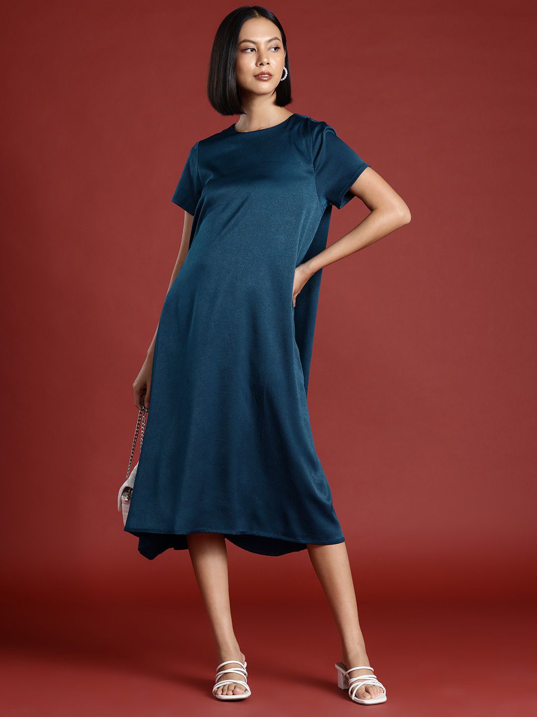 all about you Satin Finish Flared Hem A-Line Midi Dress