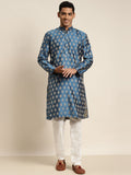 SOJANYA Men Blue & Gold-Toned Ethnic Motifs Jacquard Kurta