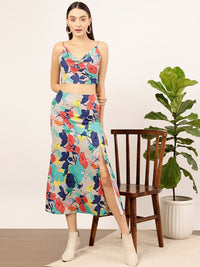 STREET 9 Grey Floral Printed Crop Top & Skirt