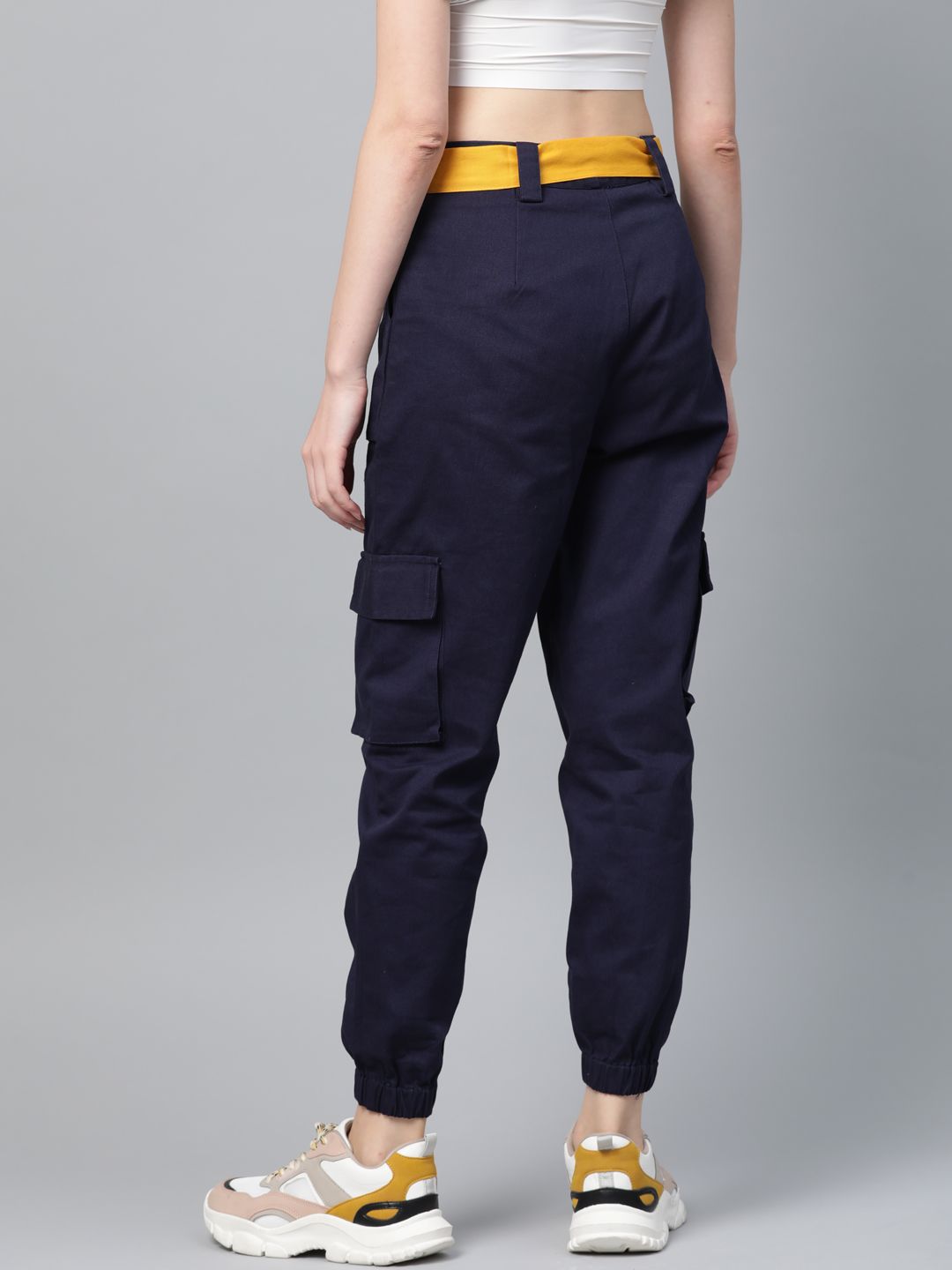 STREET 9 Women Navy Blue Regular Fit Solid Cargos