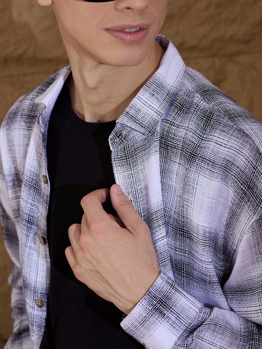 DENNISON Men Tartan Checked Drop shoulder Pure Cotton Oversized Shirt