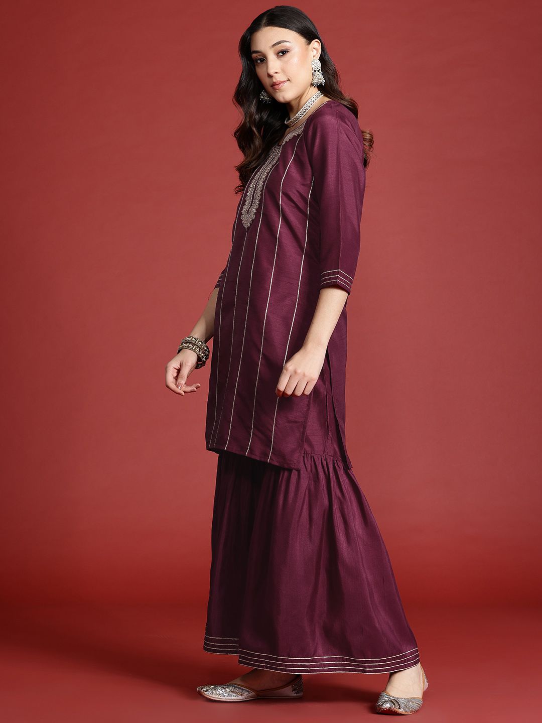 Anouk Women Embroidered Zari Kurta with Sharara & Dupatta