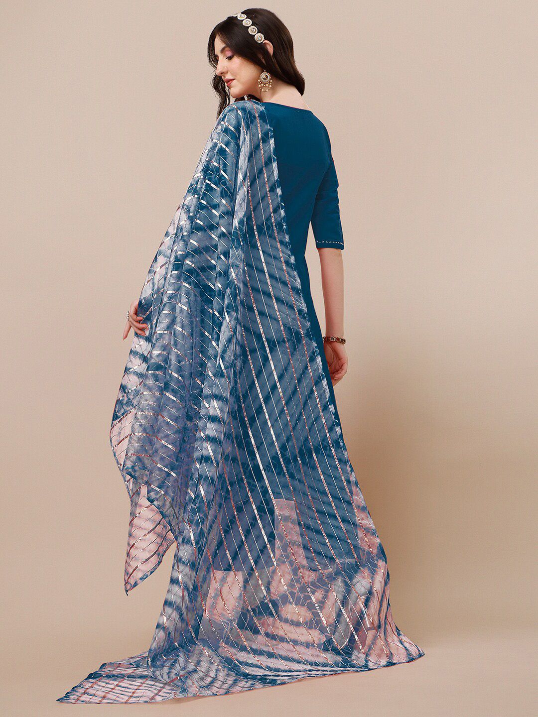 KALINI Ethnic Motifs Yoke Design Thread Work Detail A-Line Kurta & Trouser With Dupatta