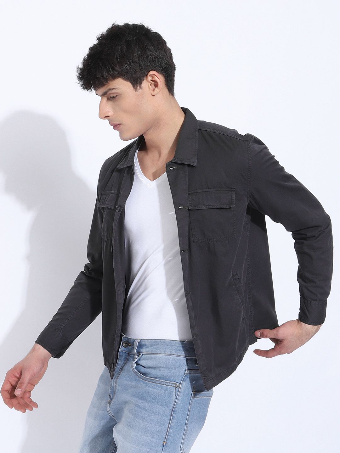 The Indian Garage Co Men Utililty Regular Fit Solid Shirt with Double Flap Pocket