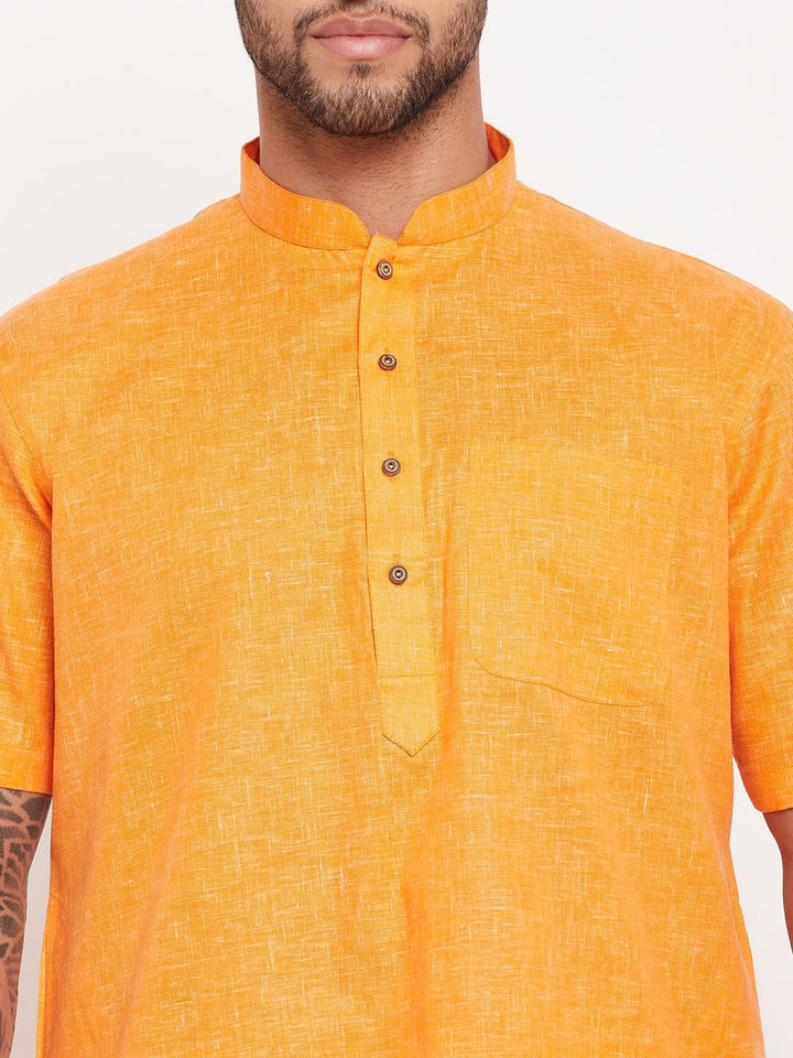VASTRAMAY Short Sleeves Mandarin Collar Straight Kurta