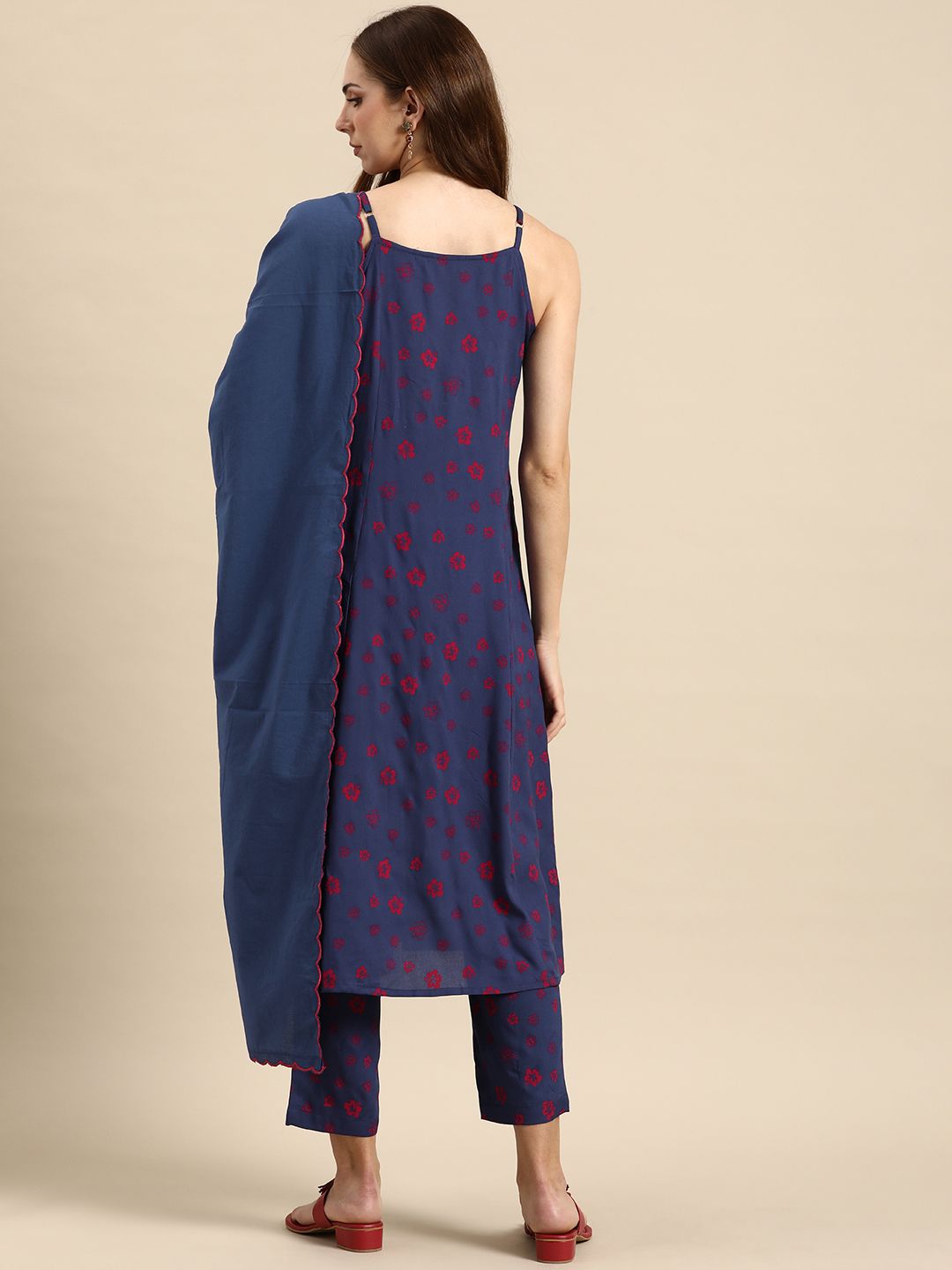 Anouk Women Floral Printed High Slit Kurta with Trousers & Dupatta Set