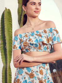 STREET 9 Floral Printed Off-Shoulder Crop Top with Skirt Co-Ords