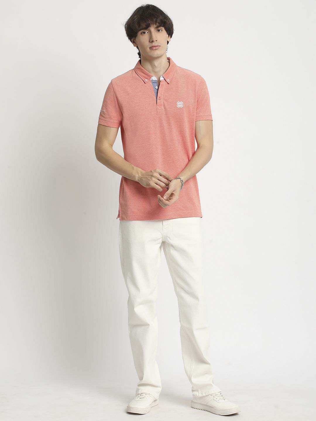 The Bear House Men Solid Polo Collar Regular Fit Tshirt