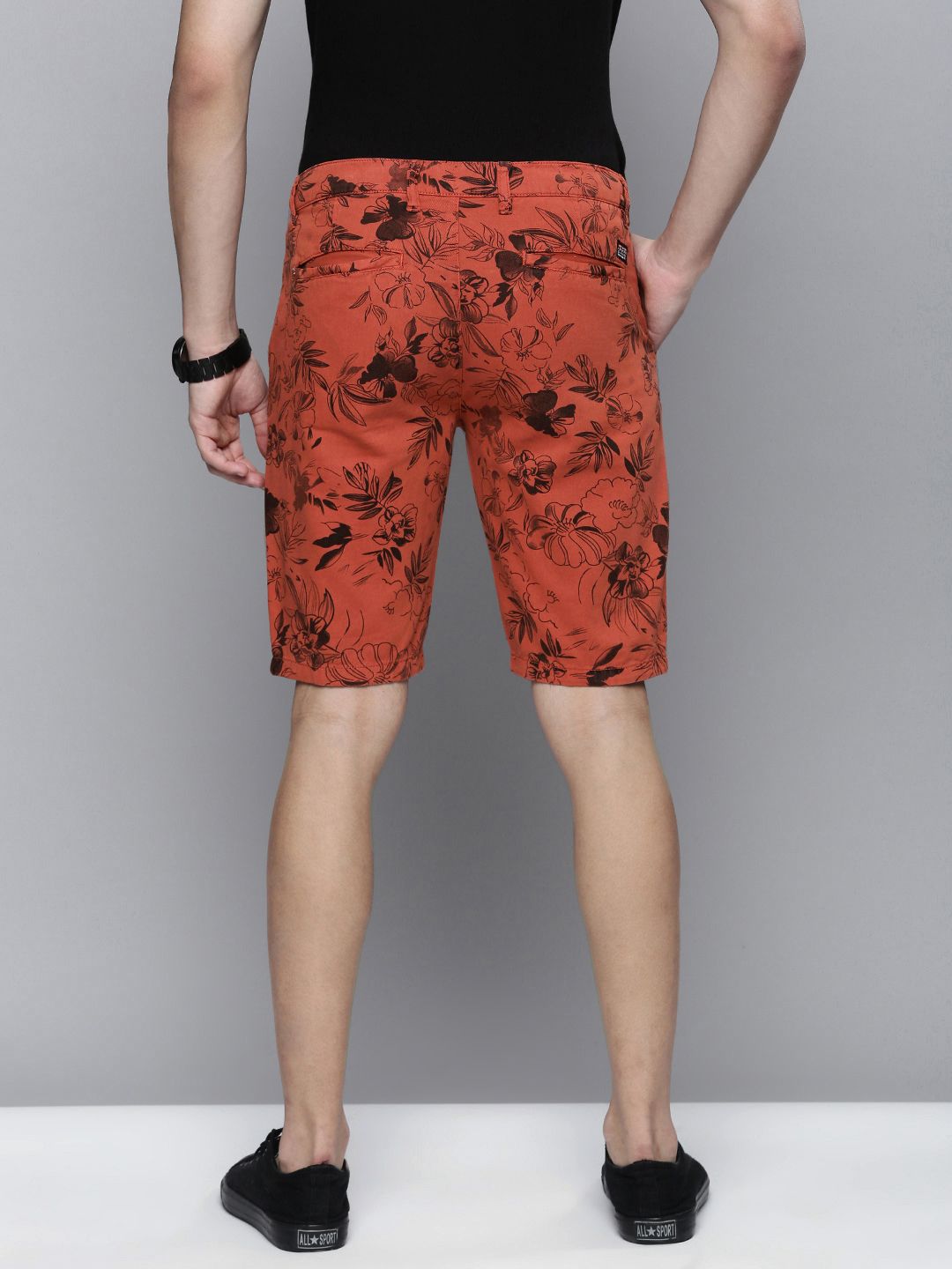 The Indian Garage Co Men Rust Floral Printed Slim Fit Regular Shorts