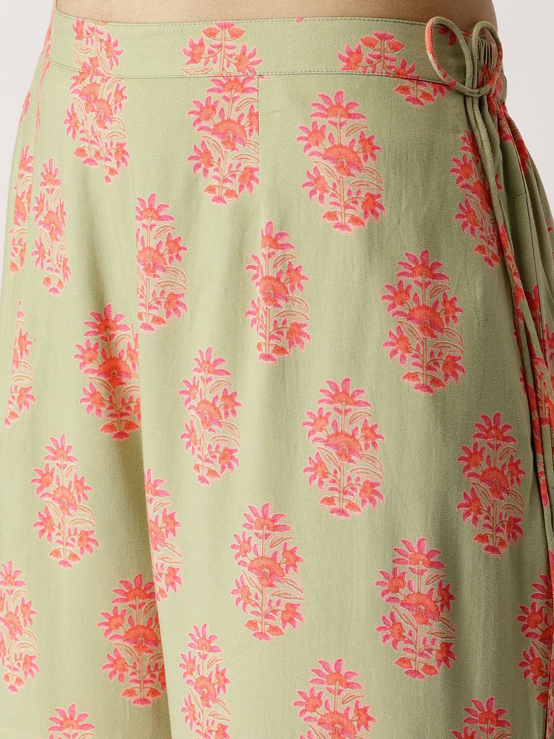 Libas Women Green & Coral Pink Printed Kurta with Palazzos