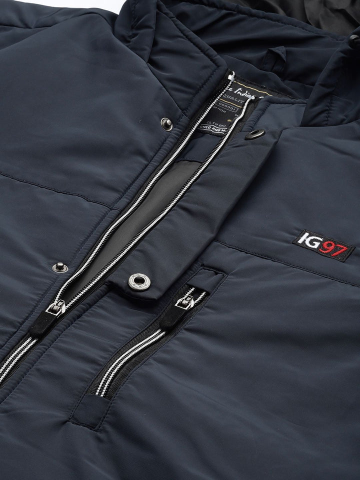 The Indian Garage Co Men Slim Fit Zip-Front Hooded Bomber Jacket