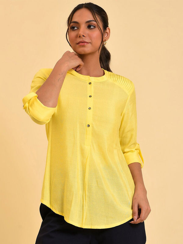 W Yellow Roll-Up Sleeves Shirt Style Top