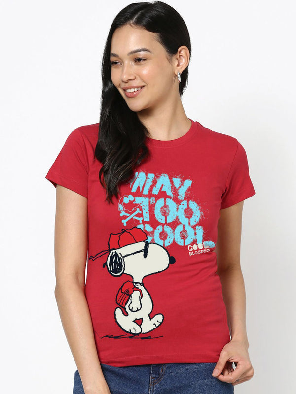 Bewakoof wanita tipografi dicetak t-shirt Kacang Leher Pusingan Pusingan