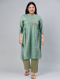 W Women Blue & Yellow Ethnic Motifs Printed Anarkali Kurta