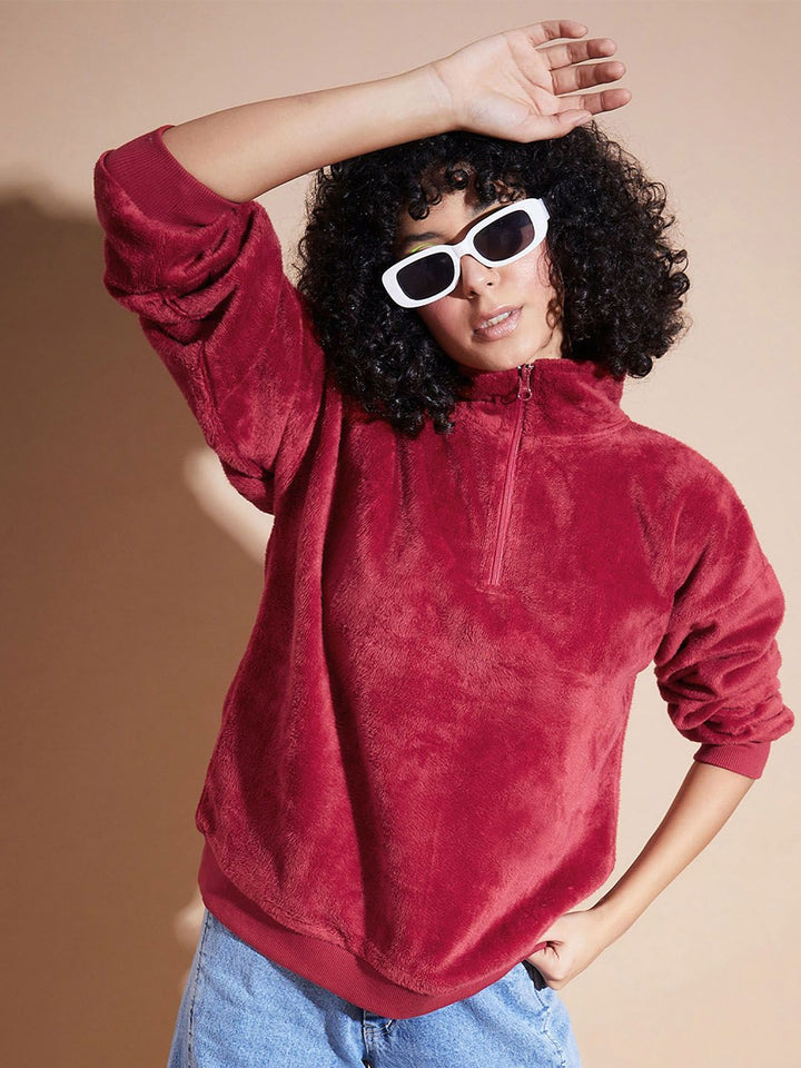 SASSAFRAS BASICS High Collar Long Sleeves Oversized Fleece Pullover Sweatshirt
