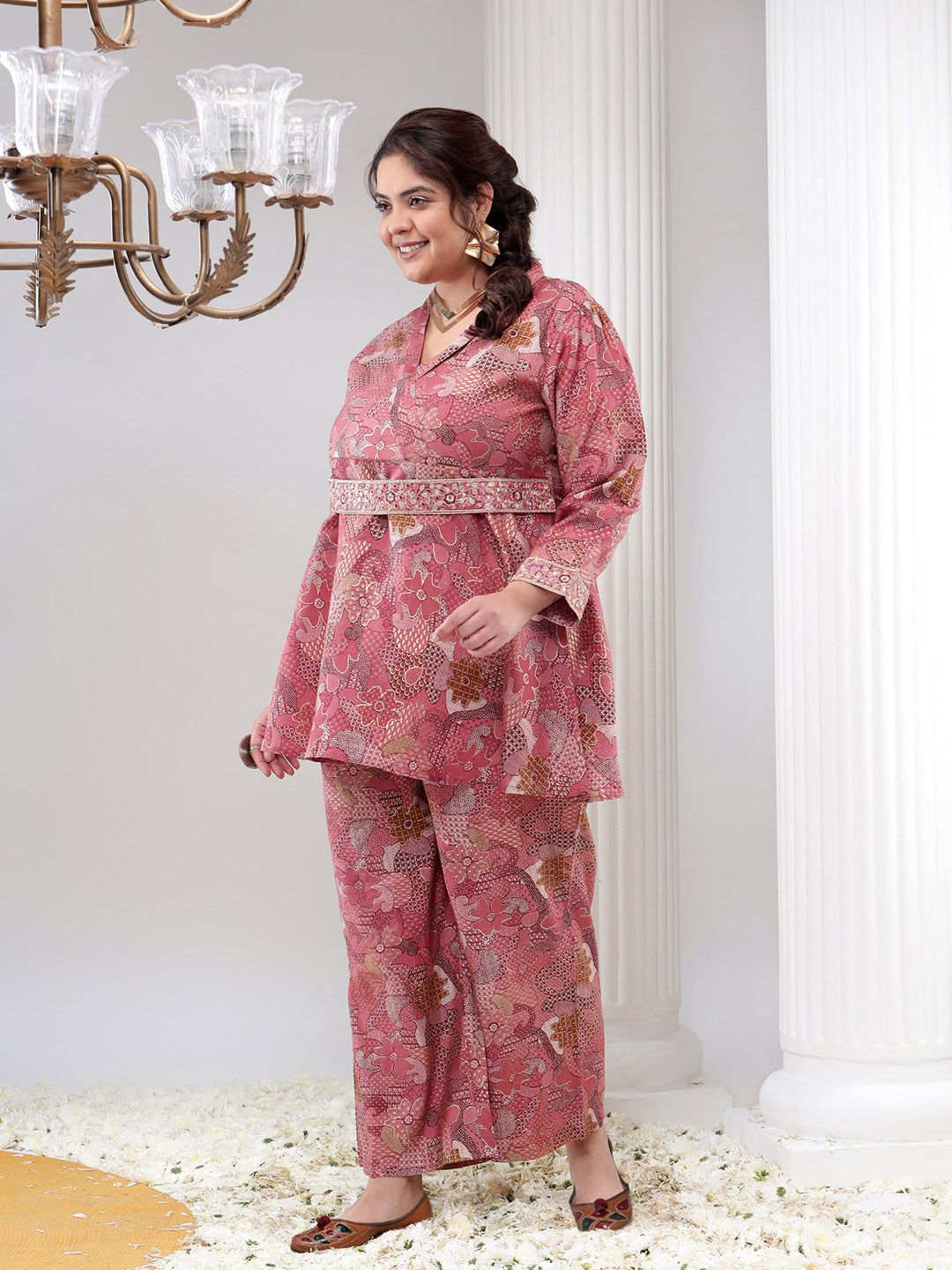 Bani Women Floral Print Tunic & Palazzos With A Belt