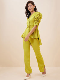 Antheaa Ruched Peplum Top With Trousers