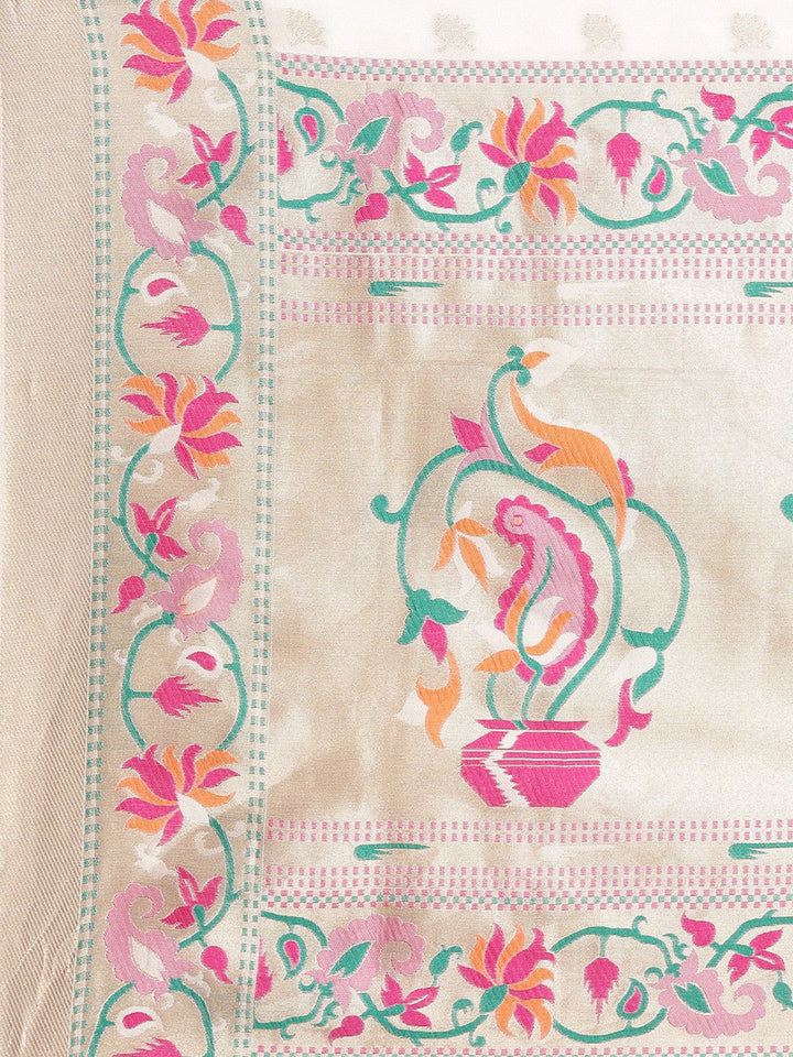 Saree mall Off White Solid Silk Blend Banarasi Sarees