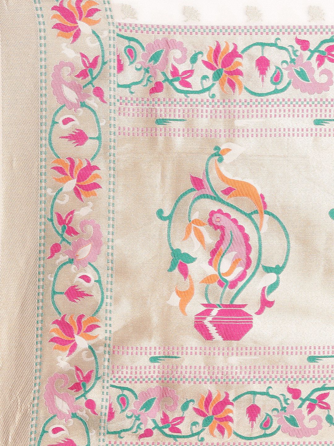 Saree mall Off White Solid Silk Blend Banarasi Sarees