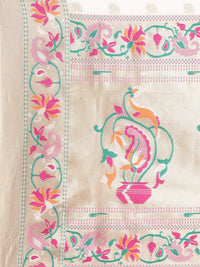 Saree mall Off White Solid Silk Blend Banarasi Sarees