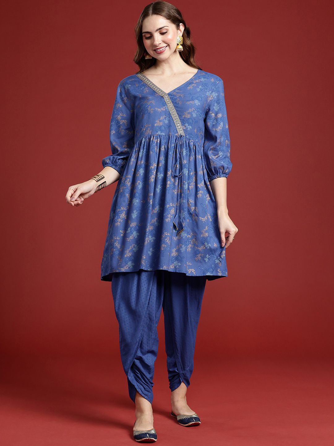 Anouk Women Floral Printed Angrakha Kurta With Dhoti Pants