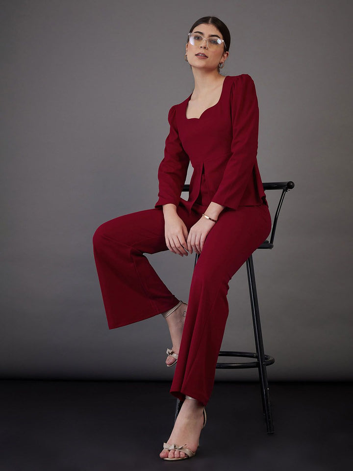 SASSAFRAS worklyf Sweetheart Neck Puff Sleeves Top With Bell Bottom Trousers