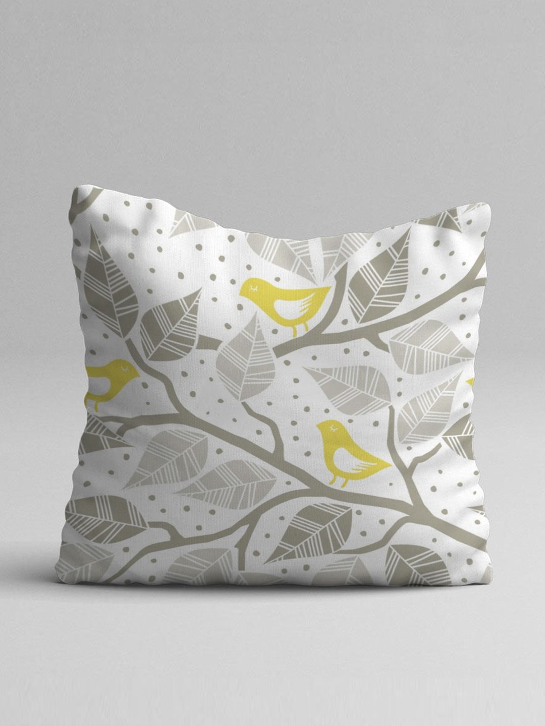 STITCHNEST White & Yellow Set of 5 Floral Square Cushion Covers