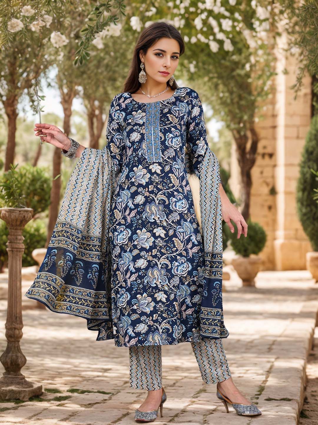 KALINI Floral Printed Gotta Patti Kurta With Trousers & Dupatta