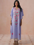 House of Chikankari Wanita Sulaman Bunga Lengan Panjang Kerja Benang Krep Bunga Kaftan Kurta