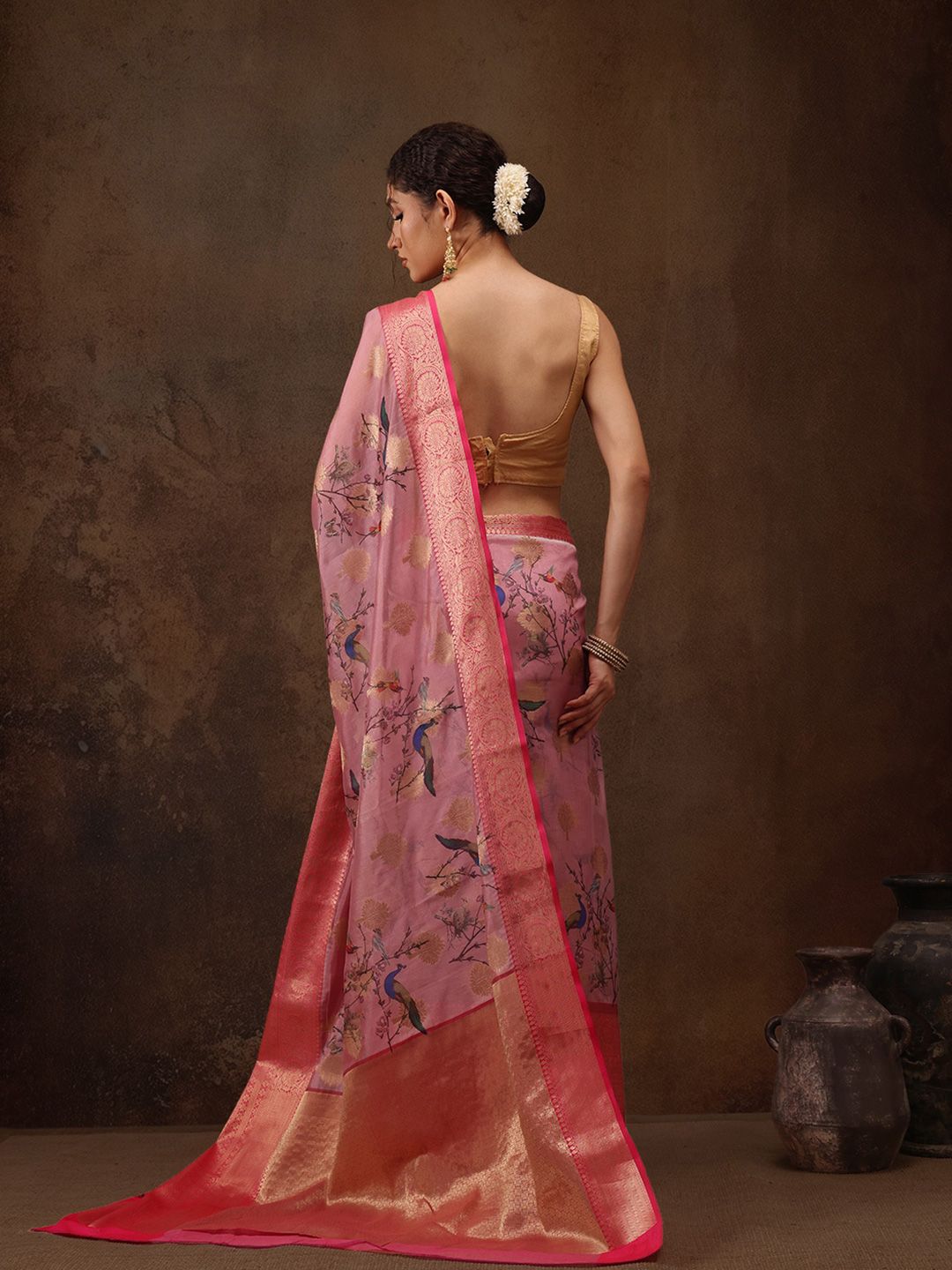 Silk Land Woven Floral Art Silk Chanderi Digital Print Saree